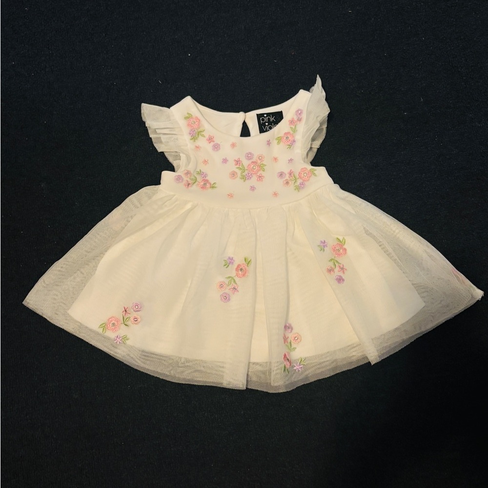 Chicco White Dress with Floral Embroidery